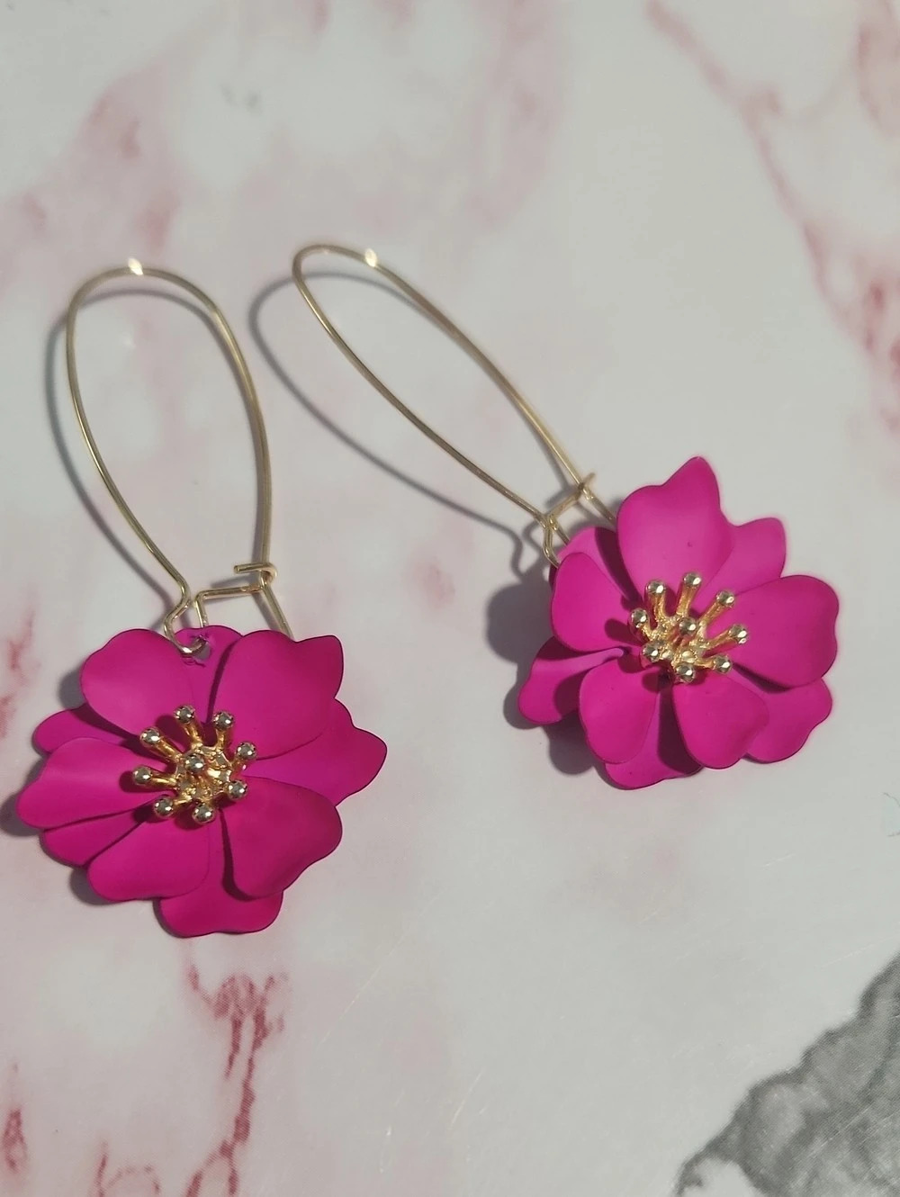 Pink Flower Drop Earrings